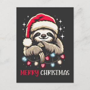 Xmas Sloth Festive Santa Holiday Postcard