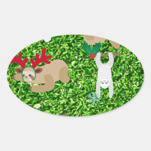 xmas sloth oval sticker