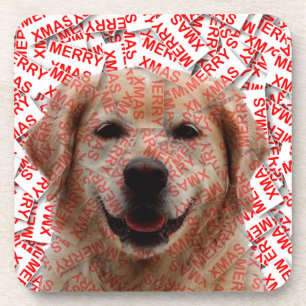 Xmas Smiling Golden Retriever Dog Coaster