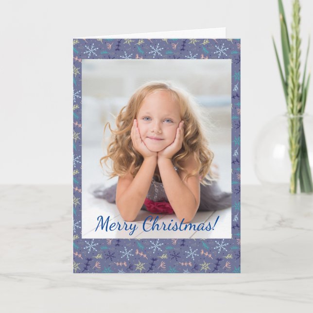 Xmas Snow Falling Snowflakes Pine Boughs Photo Note Card (Front)