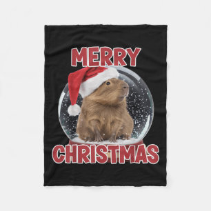 Xmas Snow Globe Merry Christmas Capybara Fleece Blanket