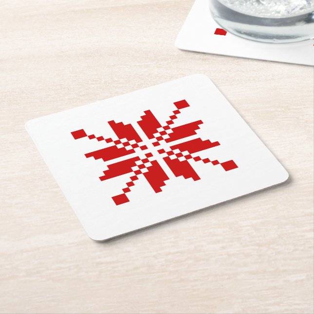 Xmas Snowflake Christmas Pattern Square Paper Coaster (Angled)