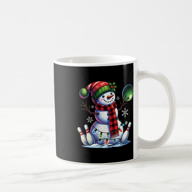 Xmas Snowman Playing Bowling Ll And Pins Christmas Coffee Mug (Right)
