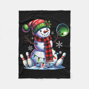 Xmas Snowman Playing Bowling Ll And Pins Christmas Fleece Blanket