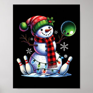 Xmas Snowman Playing Bowling Ll And Pins Christmas Poster