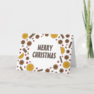 Xmas spices, cinnamon, star anise, orange doodles card
