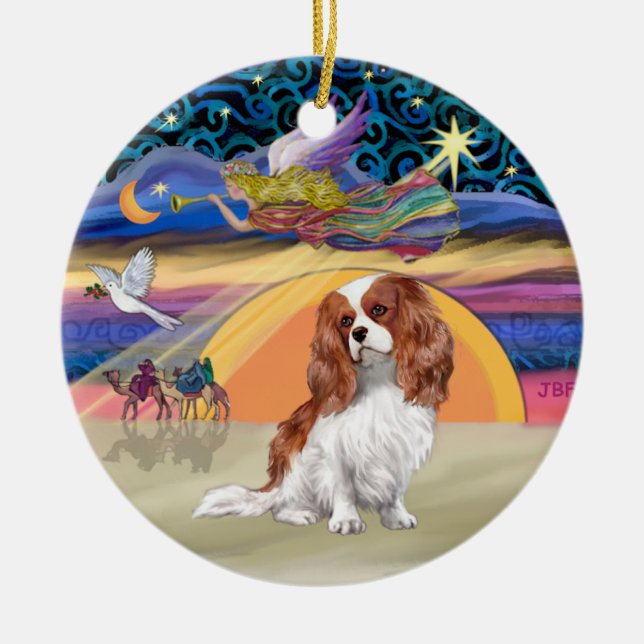 Xmas Star - Blenheim Cavalier King Charles Ceramic Tree Decoration (Front)