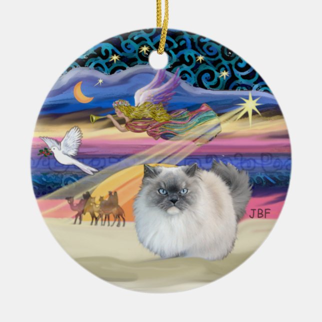 Xmas Star - Blue Smoke Himalayan cat Ceramic Tree Decoration (Front)