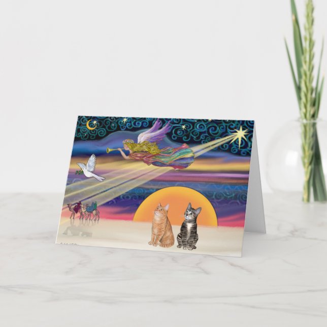 Xmas Star - Brown and Orange Tabby cats (two) Holiday Card (Front)