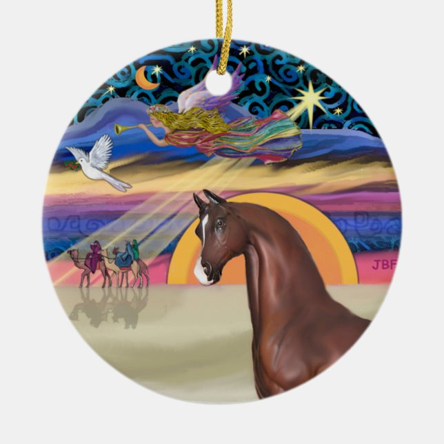 Xmas Star - Horse (brown) Ceramic Tree Decoration (Front)