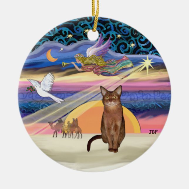 Xmas Star - Ruddy Abyssinian cat Ceramic Tree Decoration (Front)