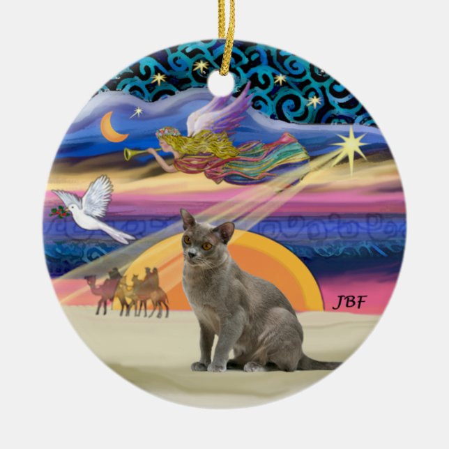Xmas Star - Russian Blue cat Ceramic Tree Decoration (Front)