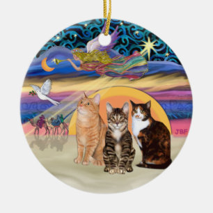 Xmas Star -Three cats (AmSH) Ceramic Tree Decoration