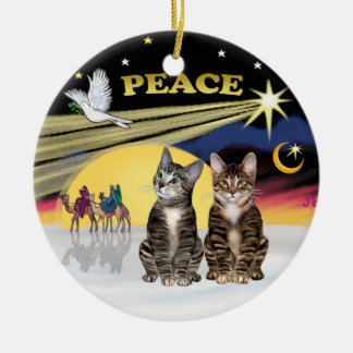 Xmas Star -Two Tabby cats (AmSH) Ceramic Tree Decoration