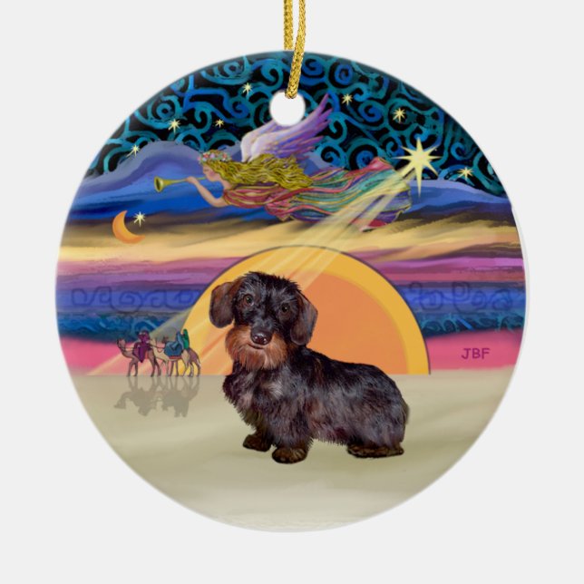 Xmas Star - Wire Haired Dachshund Ceramic Tree Decoration (Front)