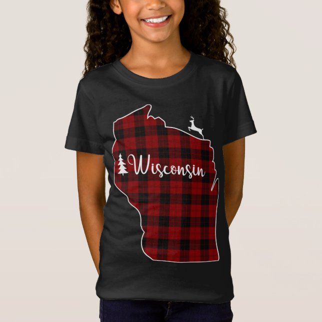 Xmas Stocking for Mum Red Plaid Deer Tree Wisconsi T-Shirt (Front)