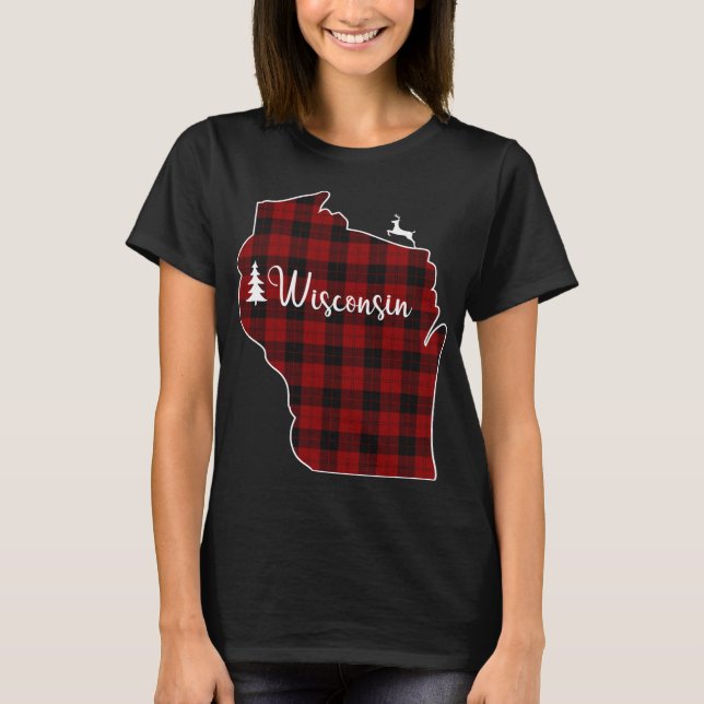 Xmas Stocking for Mum Red Plaid Deer Tree Wisconsi T-Shirt (Front)