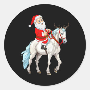 Xmas Style Reindeer Santa Riding Horse Christmas  Classic Round Sticker
