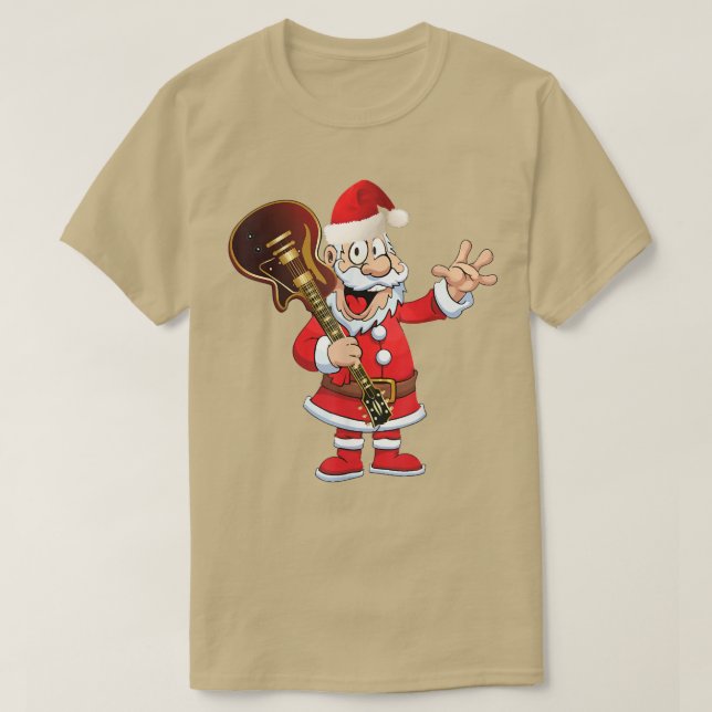 Xmas Summer Santa With Guitar, Funny Music Loves X T-Shirt (Design Front)