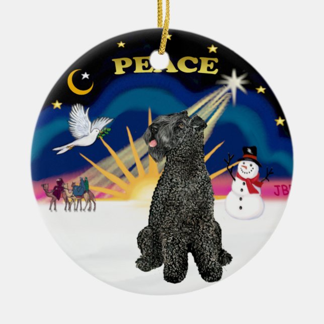 Xmas Sunrise- Kerry Blue Terrier Ceramic Tree Decoration (Front)