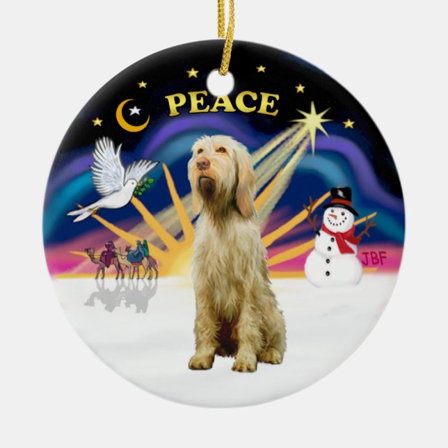 Xmas Sunrise - Spinone Italiano (wheaten) Ceramic Tree Decoration (Front)