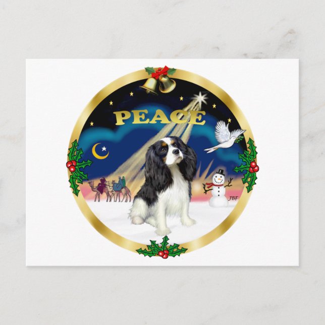 Xmas Sunrise - Tri Colour Cavalier King Charles Holiday Postcard (Front)