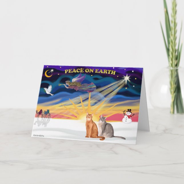 Xmas Sunrise - Two Abyssinian cats Holiday Card (Front)