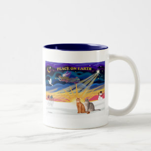 Xmas Sunrise - Two Abyssinian cats Two-Tone Coffee Mug