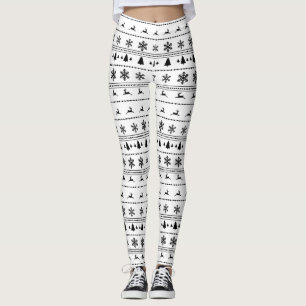 Xmas Sweater pattern, black on white Leggings