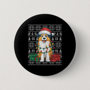 Xmas Sweater Style Ugly Australian Shepherd Dog Ch 6 Cm Round Badge