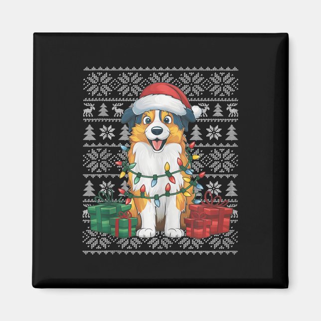 Xmas Sweater Style Ugly Australian Shepherd Dog Ch Magnet (Front)