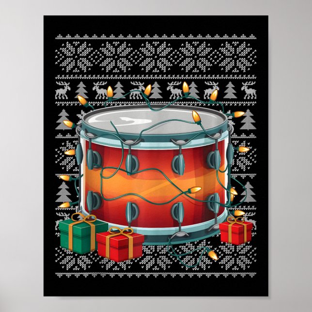 Xmas Sweater Style Ugly Musical Drum Christmas  Poster (Front)