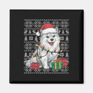 Xmas Sweater Style Ugly Santa American Eskimo Dog  Magnet