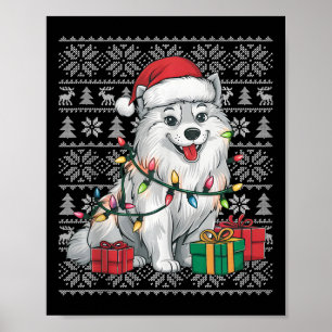 Xmas Sweater Style Ugly Santa American Eskimo Dog  Poster