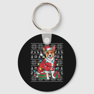 Xmas Sweater Style Ugly Santa Basenji Dog Christma Key Ring