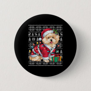 Xmas Sweater Style Ugly Santa Bichon Frise Dog Chr 6 Cm Round Badge