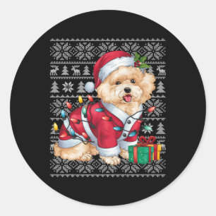 Xmas Sweater Style Ugly Santa Bichon Frise Dog Chr Classic Round Sticker
