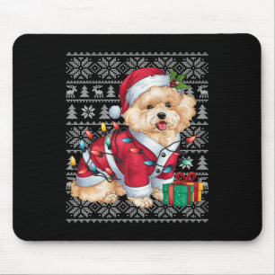 Xmas Sweater Style Ugly Santa Bichon Frise Dog Chr Mouse Pad
