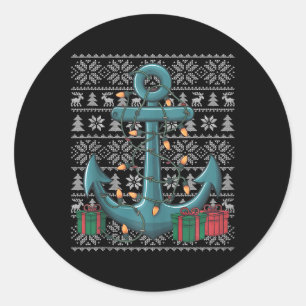Xmas Sweater Style Ugly Santa Boat Anchor Christma Classic Round Sticker