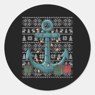 Xmas Sweater Style Ugly Santa Boat Anchor Christma Classic Round Sticker