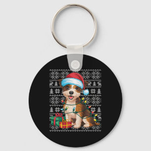 Xmas Sweater Style Ugly Santa Border Terrier Dog C Key Ring