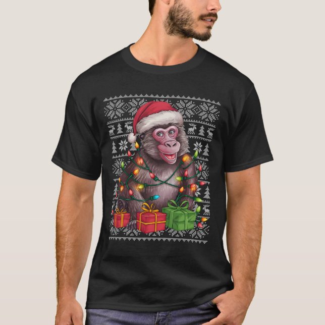 Xmas Sweater Style Ugly Santa Hat Baboon Christmas (Front)