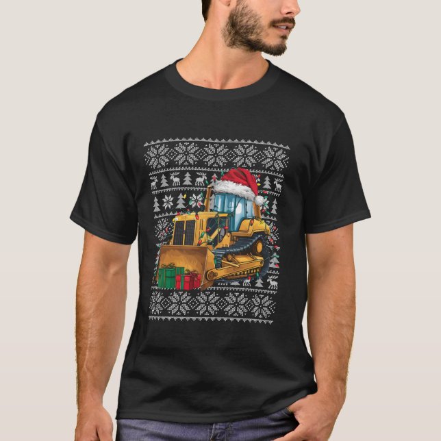Xmas Sweater Style Ugly Santa Hat Bulldozer Christ (Front)