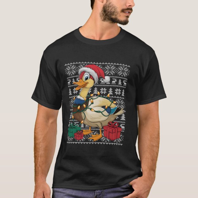 Xmas Sweater Style Ugly Santa Hat Mallard Bird Chr (Front)