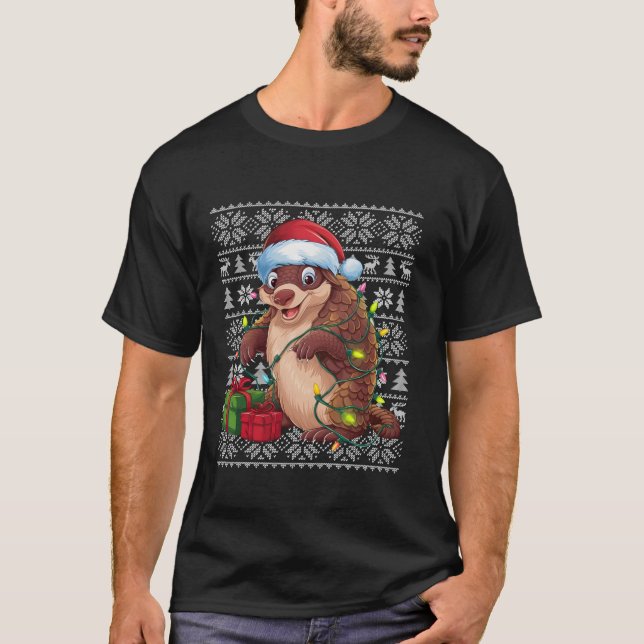 Xmas Sweater Style Ugly Santa Hat Pangolin Christm (Front)