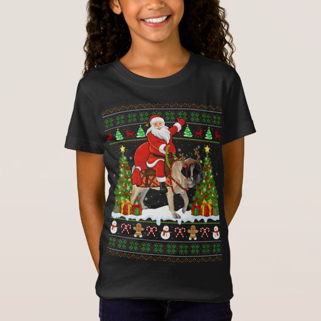 Xmas Sweater Ugly Santa Riding English Mastiff Dog (Front)