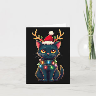 Xmas Tee Reindeer Black Cute Cat Christmas Lights  Card