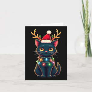 Xmas Tee Reindeer Black Cute Cat Christmas Lights  Card