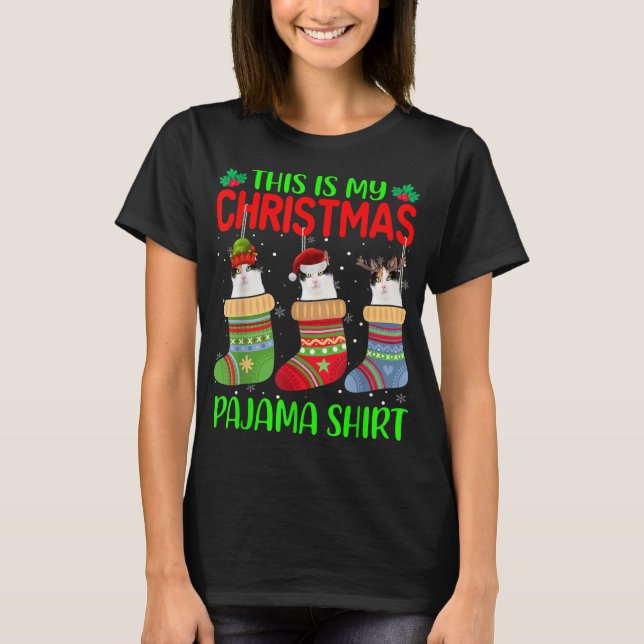 Xmas This Is My Christmas Pajama Cat Kitten Lover T-Shirt (Front)