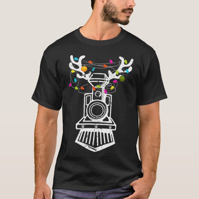 Xmas Train Reindeer Christmas Railroad  T-Shirt (Front)